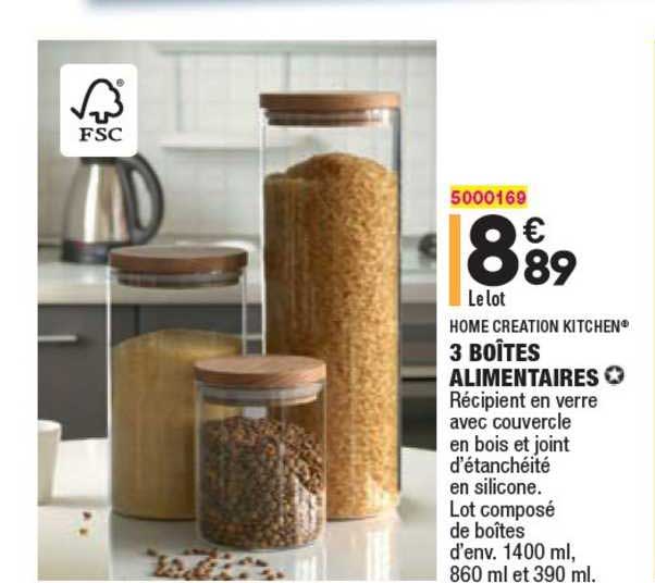 3 boîtes alimentaires home creation kitchen