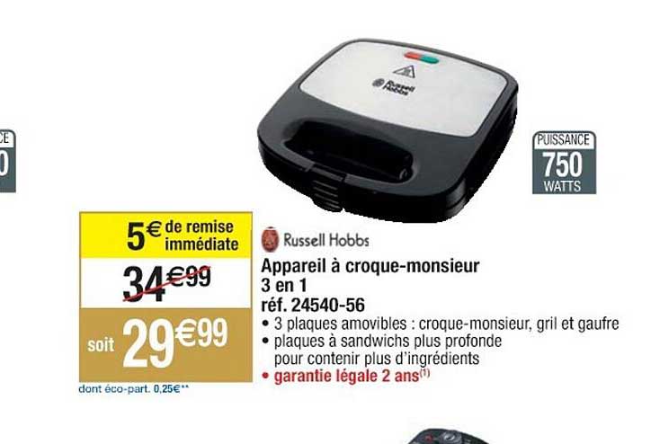 appareil à croque-monsieur 3 en 1 russell hobbs réf. 24540-56