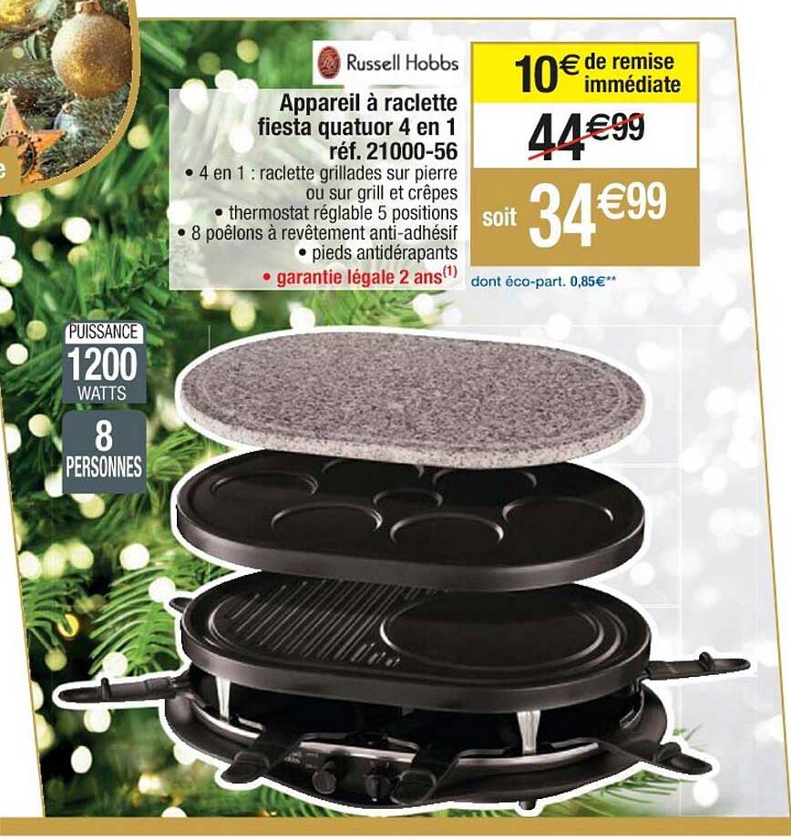 appareil à raclette fiesta quatuor 4 en 1 rusell hobbs réf. 21000-56