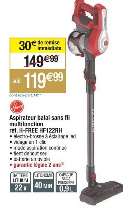 aspirateur balai sans fil multifonction hoover réf. h-free hf122rh
