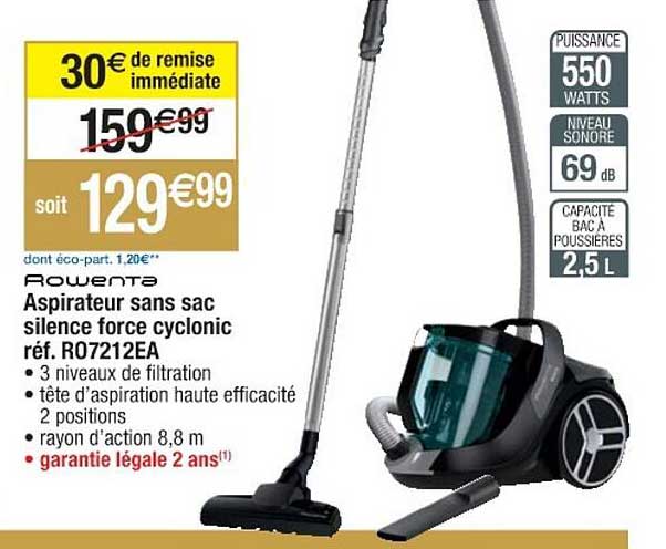 aspirateur sans sac silence force cyclonic rowenta réf. ro7212ea