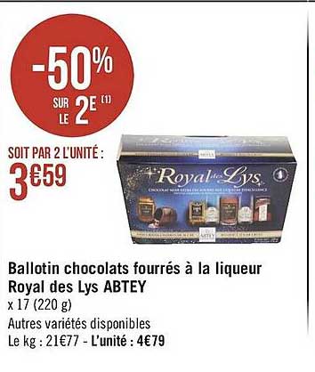 ballotin chocolats fourrés à la liqueur royal des lys abtey