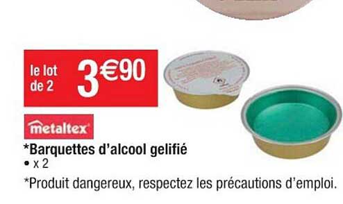 barquettes d'alcool gélifié metaltex