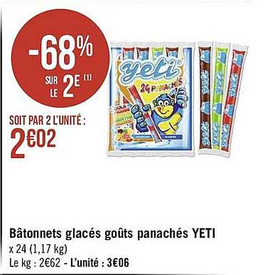 Bâtonnets Glacés Goût Panachés Yeti