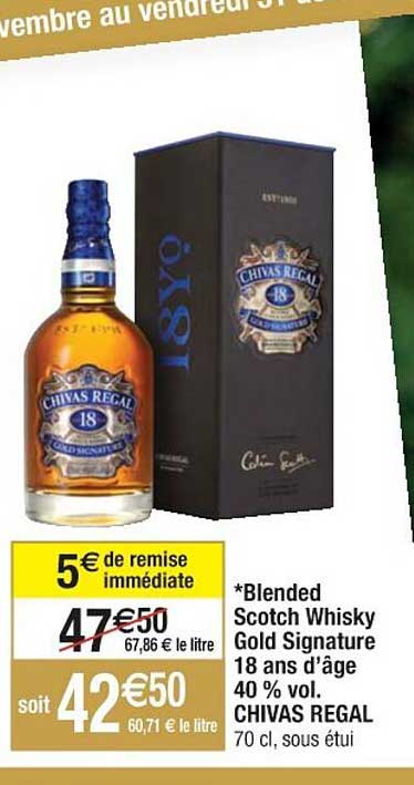 blended scotch whisky gold signature 18 ans d'âge 40% vol. chivas regal