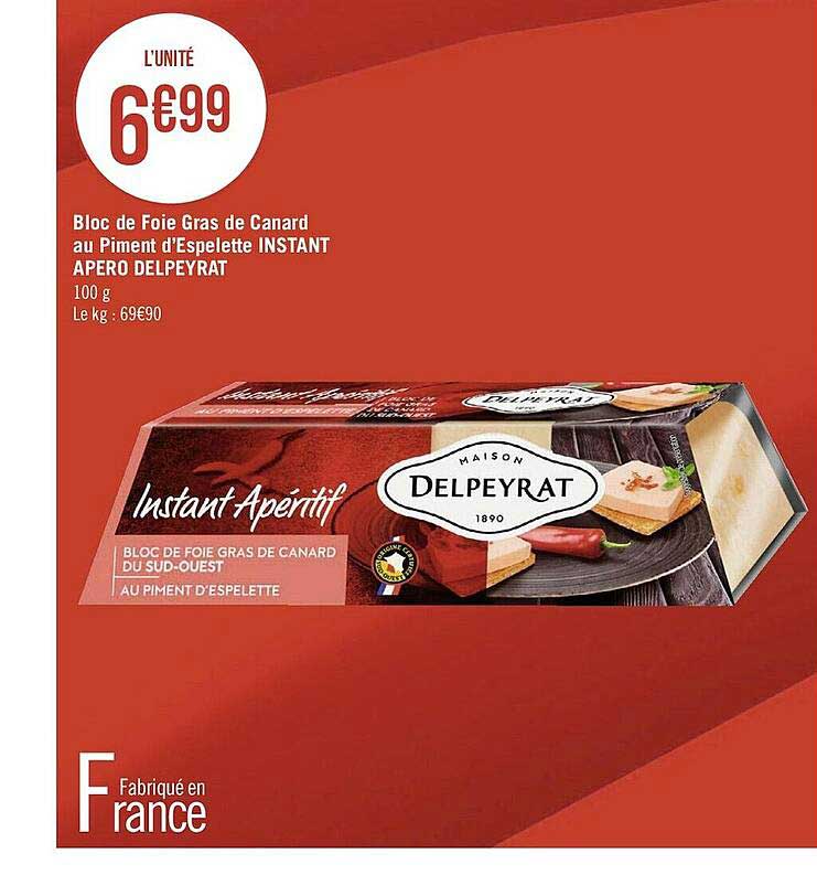 bloc de foie gras de canard au piment d'espelette instant apéro delpeyrat