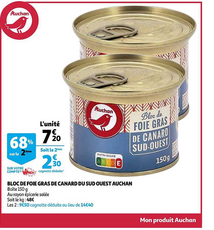 bloc de foie gras de canard du sud ouest auchan