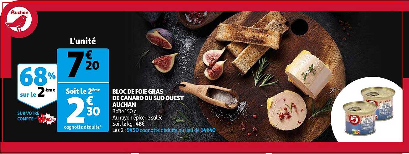 bloc de foie gras de canard du sud ouest auchan