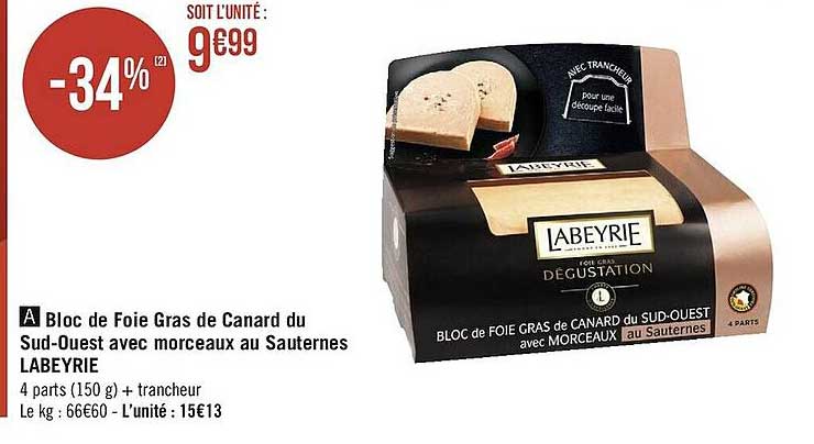 bloc de foie gras de canard du sud-ouest avec morceaux au sauternes labeyrie