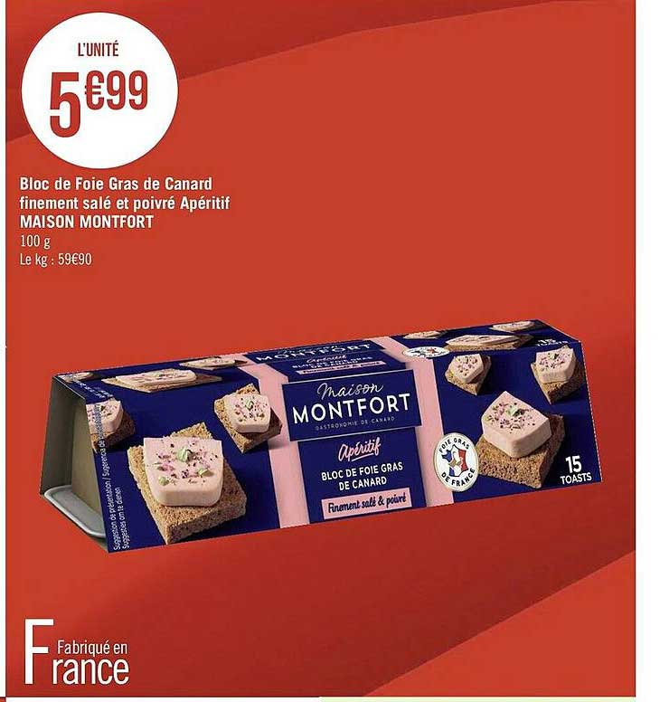 bloc de foie gras de canard finement salé et poivré apéritif maison montfort