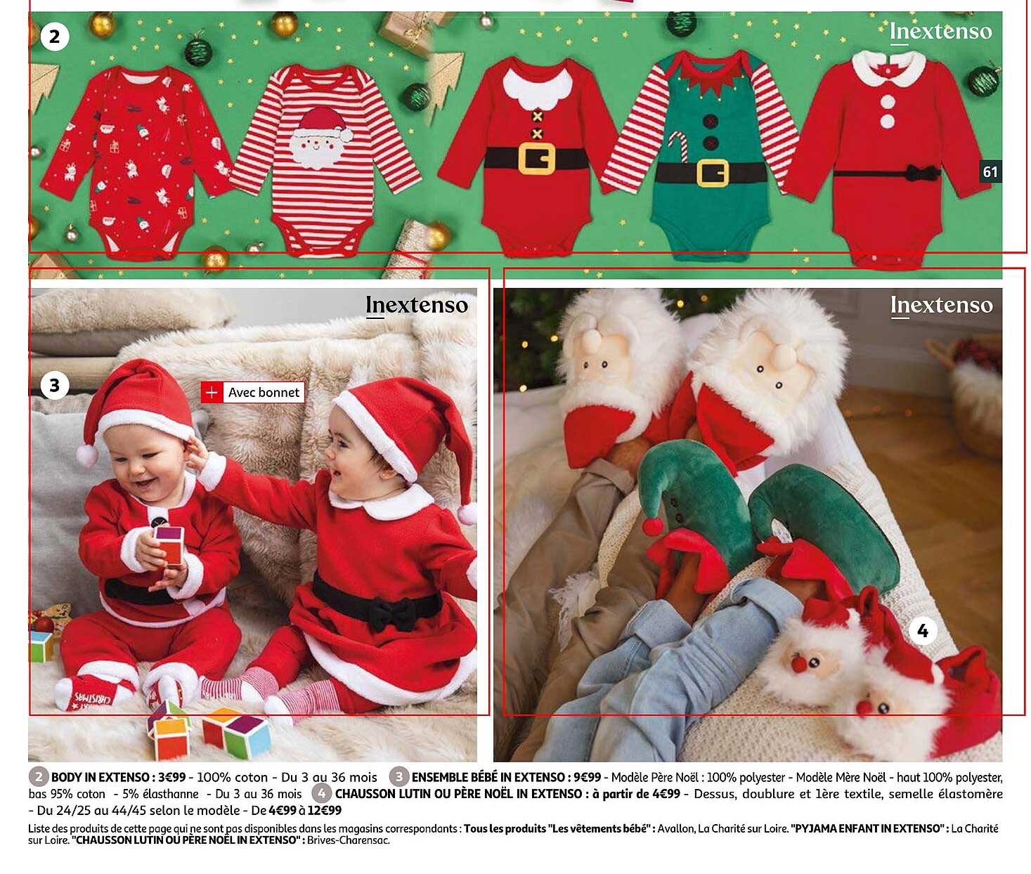 body in extenso, ensemble bébé in extenso, chausson lutin ou père noël in extenso