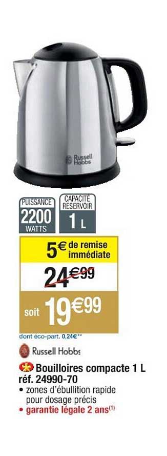 bouilloires compact 1 l russell hobbs réf. 24990-70