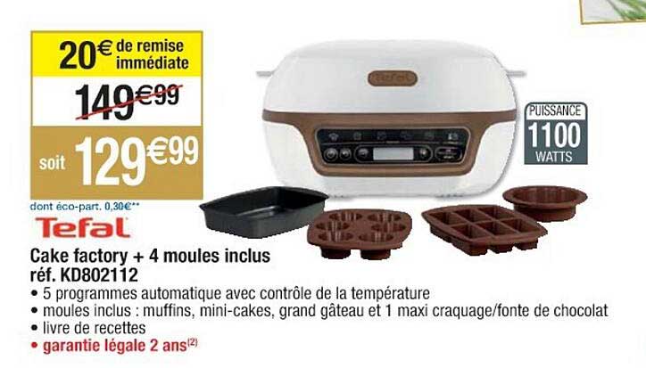 cake factory + 4 moules inclus tefal réf. kd802112