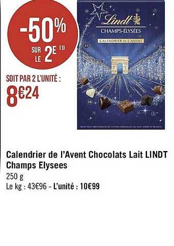 calendrier de l'avent chocolats lait lindt champs élysées