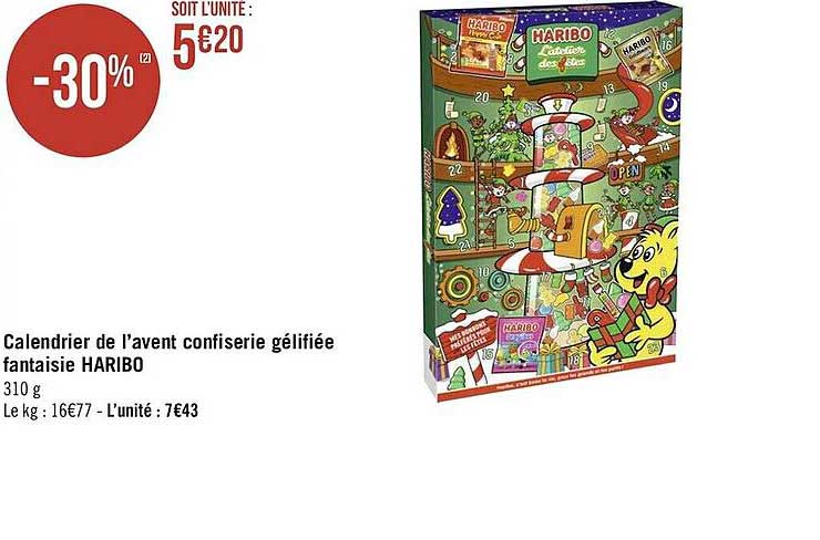 calendrier de l'avent confiserie gélifiée fantaisie haribo