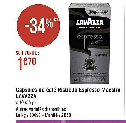 capsules de café ristretto espresso maestro lavazza