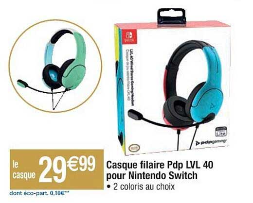 casque filaire pdp lvl 40 pour nintendo switch