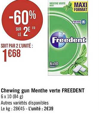 chewing gun menthe verte freedent