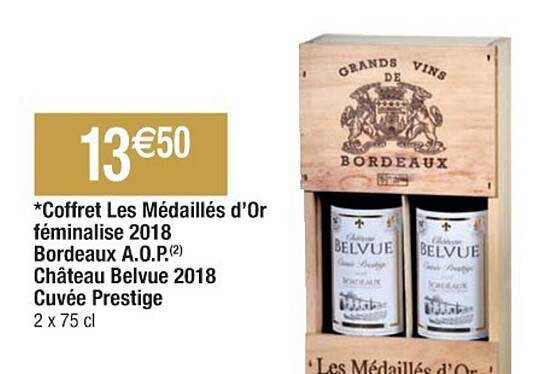 coffret les médaillés d'or féminalise 2018 bordeaux a.o.p. château belvue 2018 cuvée prestige