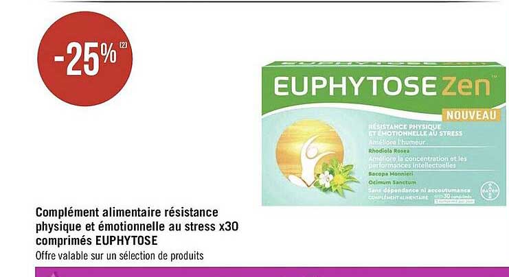 complément alimentaire résistance phisique et émotionnelle au stress x30 comprimés euphytose