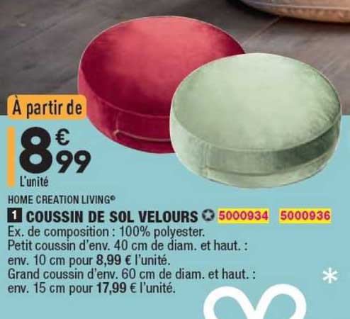 Coussin De Sol Velours Home Creation Living