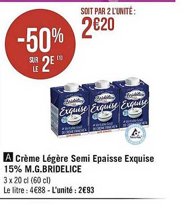 crème légère semi épaisse exquise 15% m.g. bridélice
