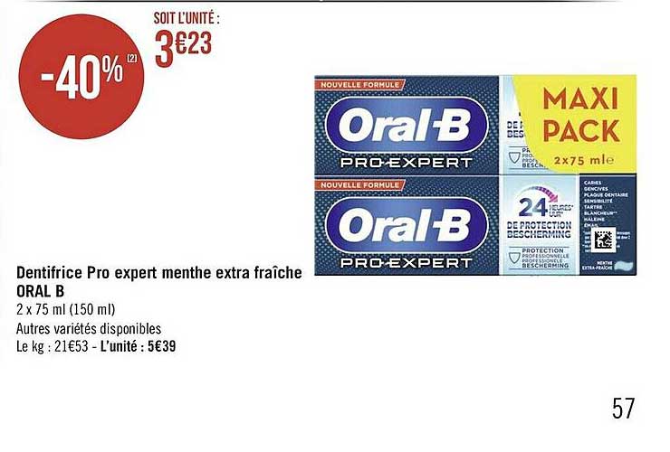 dentifrice pro expert menthe extra fraîche oral b