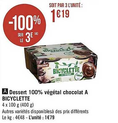 dessert 100% végétal chocolat a bicyclette