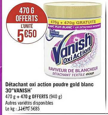 détachant oxi action poudre gold blanc 30° vanish