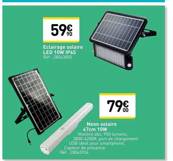 éclairage solaire led 10w ip65, néon solaire 47 cm 10w