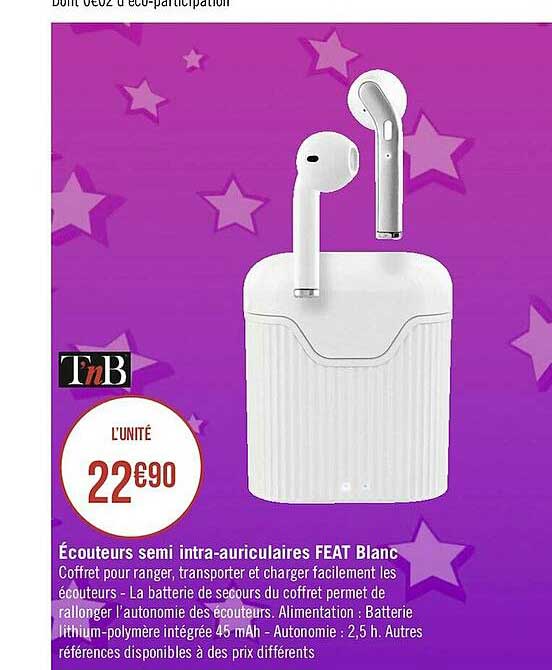 écouteurs semi intra-auriculaires feat blanc tnb