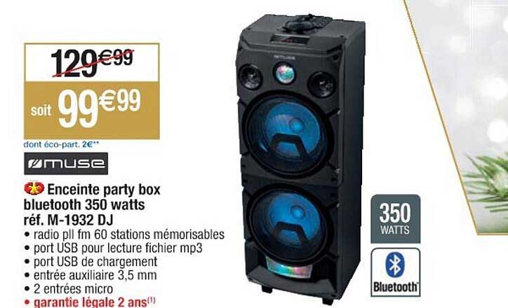 enceinte party box bluetooth 350 watts muse réf. m-1932 dj