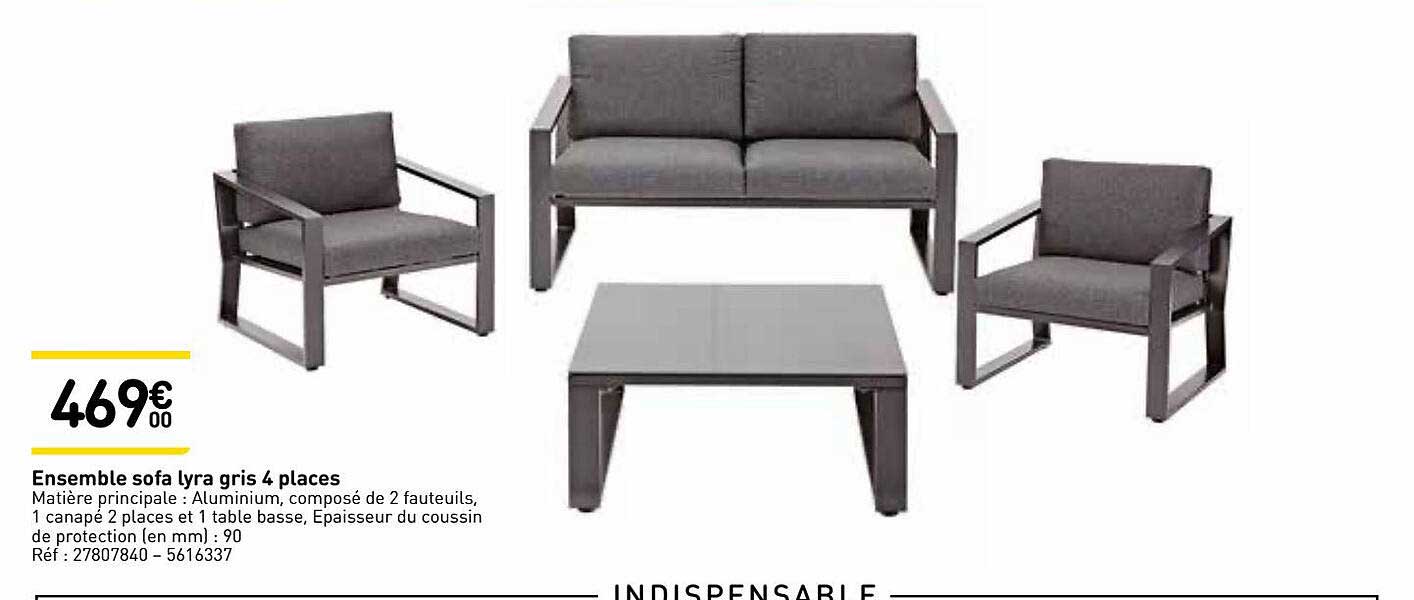 ensemble sofa lyra gris 4 places