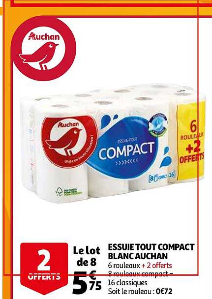 essuie tout compact blanc auchan