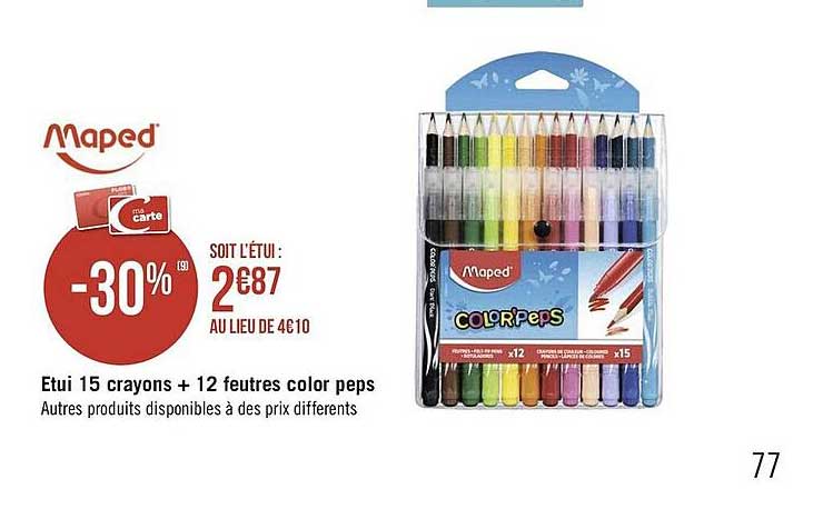 étui 15 crayons + 12 feutres color peps maped