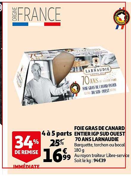 foie gras de canard entier igp sud ouest 70 ans larnaudie
