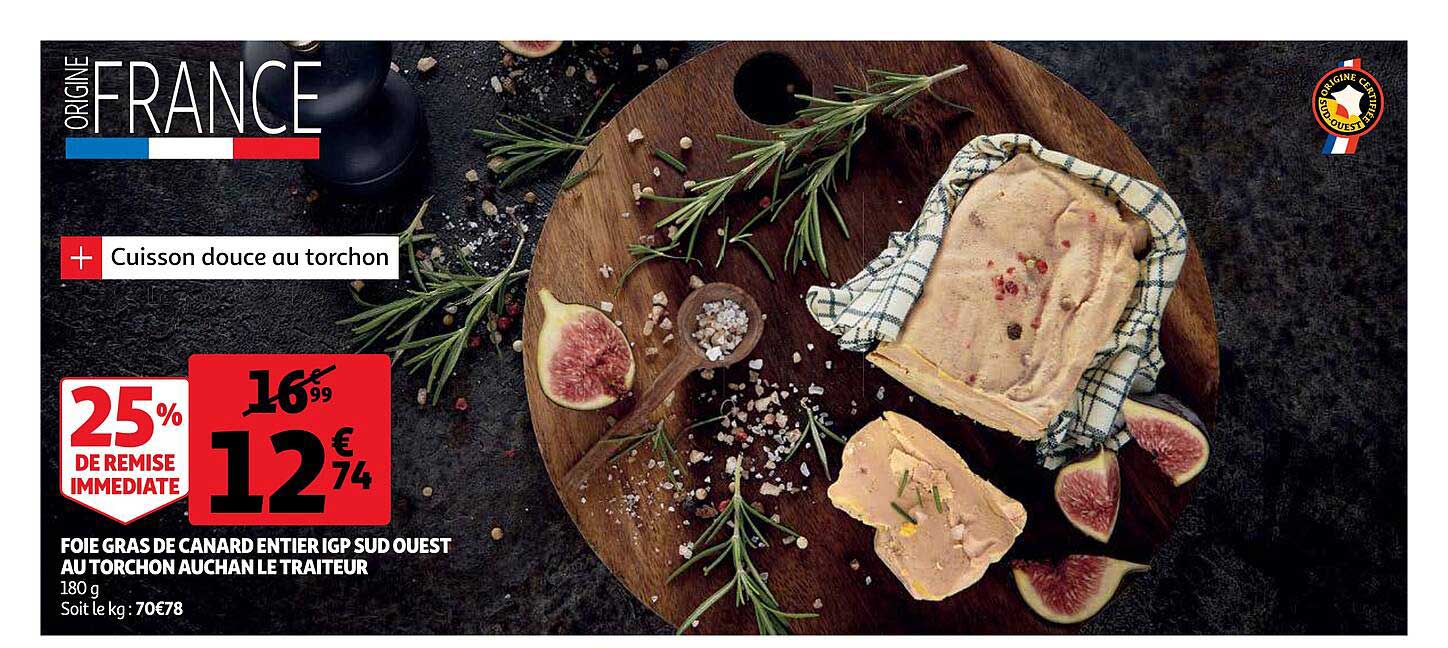 foie gras de canard entier igp sud ouest au torchon auchan le traiteur