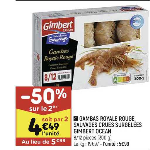 gambas royale rouge sauvages crues surgelées gimbert ocean