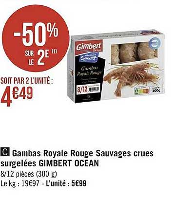 gambas royale rouge sauvages crues surgelées gimbert ocean