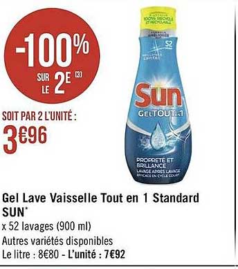 gel lave vaisselle tout en 1 standard sun