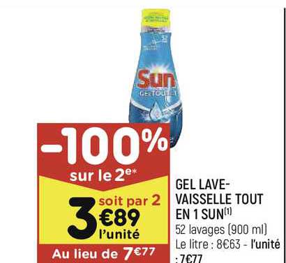 gel lave-vaisselle tout en 1 sun