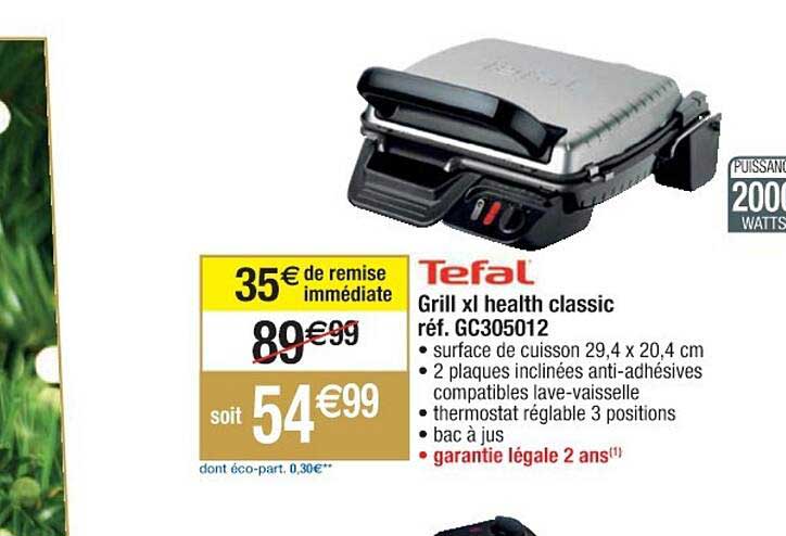 grill xl health classic réf. gc305012 tefal