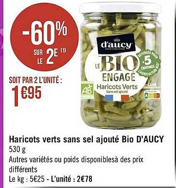 haricots verts sans sel ajouté bio d'aucy