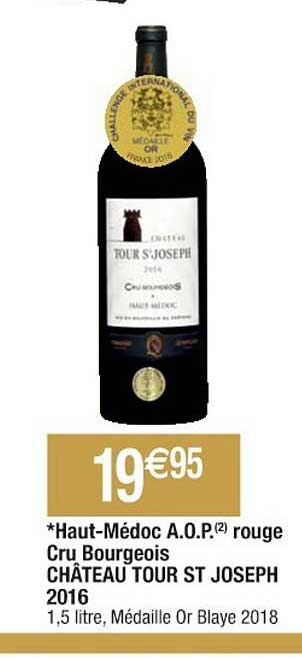 haut-médoc a.o.p. rouge cru bourgeois château tour st joseph 2016