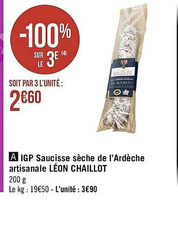 igp saucisse sèche de l'ardèche artisanale léon chaillot