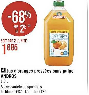 jus d'oranges pressées sans pulpe andros