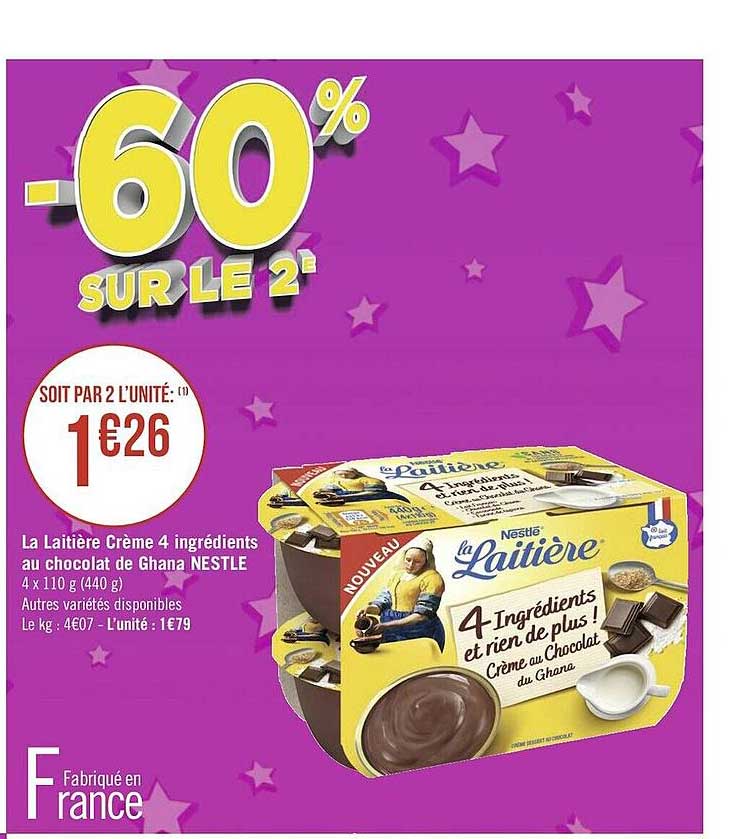 la laitière crème 4 ingrédients au chocolat de ghana nestlé