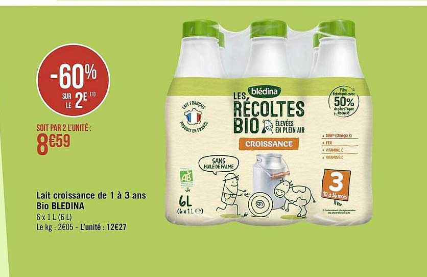 lait croissance de 1 à 3 ans bio blédina