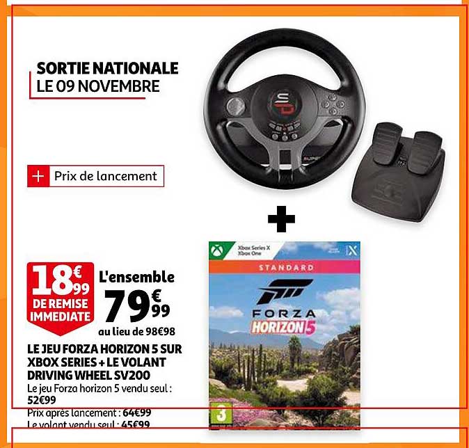 le jeu forza horizon 5 sur xbox séries + le volant driving wheel sv200