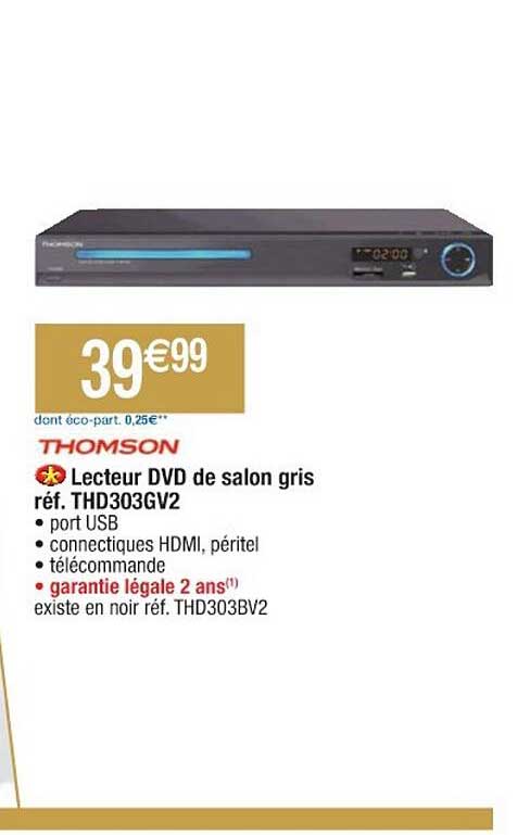 lecteur dvd de salon gris thomson réf. thd303gv2